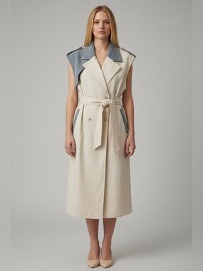Sophisticated Sleeveless Trench Dress with denim application size 44 / 10